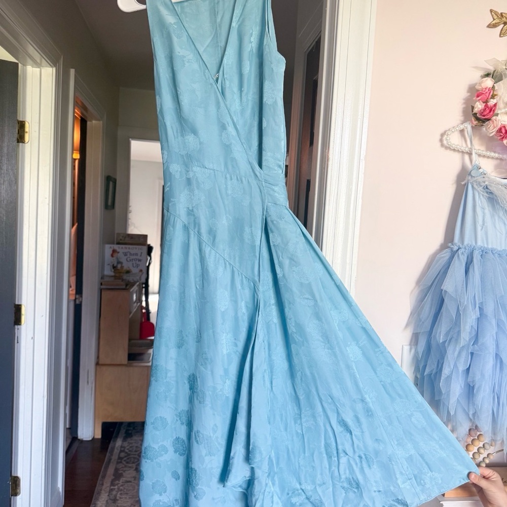 Diane von Furstenberg Silk Wrap Maxi Dress Blue Floral Sleeveless Size Small DVF